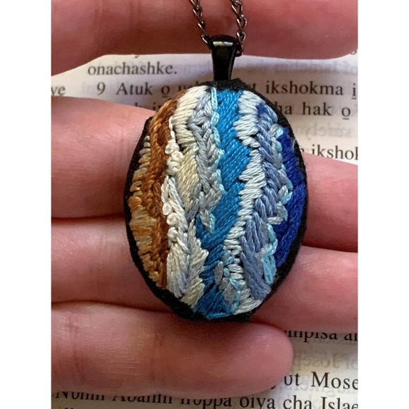 Waves on the Shore Embroidery Pendant Necklace - Picture 2 of 4